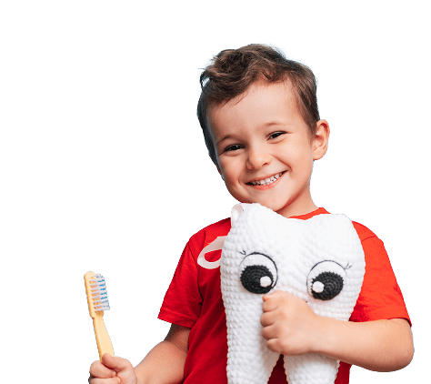 Happy child with tooth plush