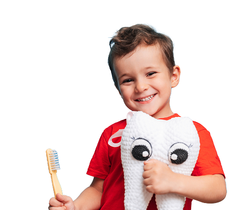 Happy child with tooth plush